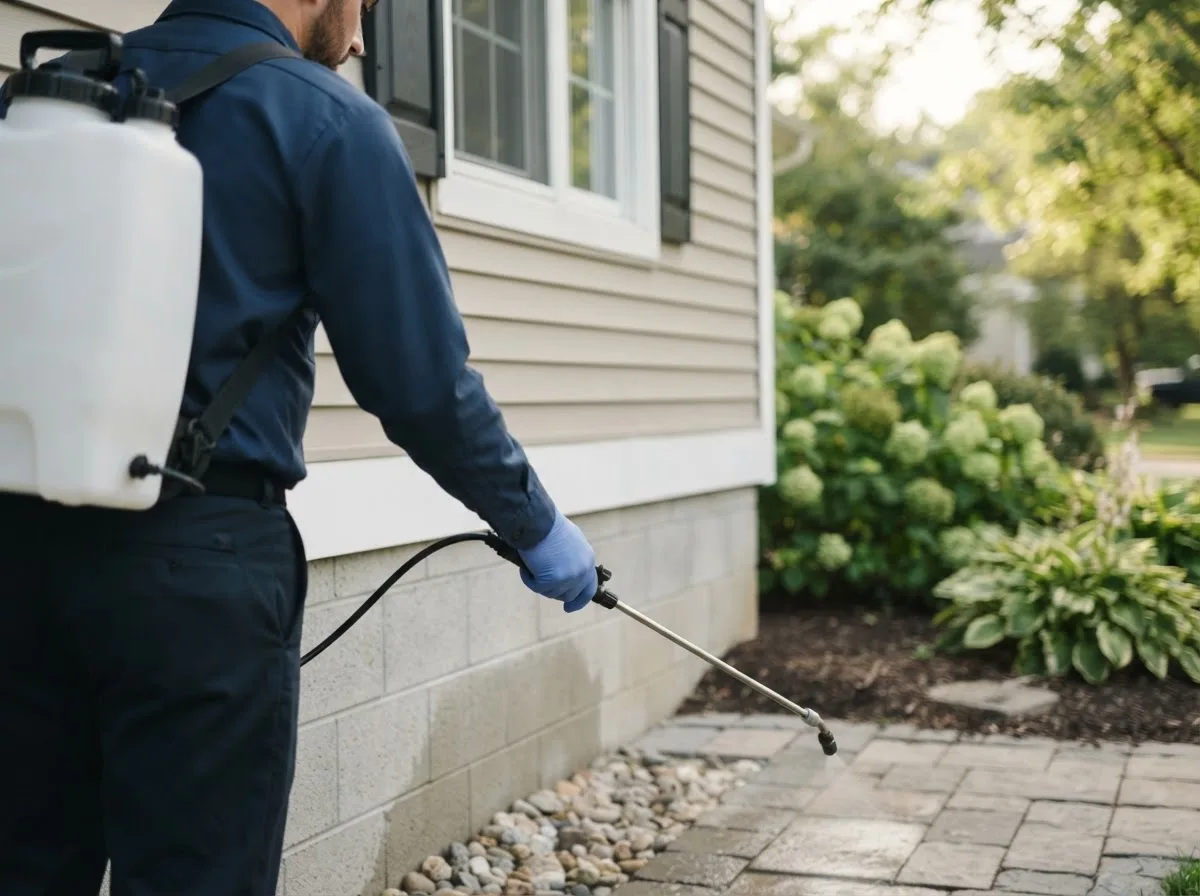 Pest control technician inspecting a home in Grandview, TX